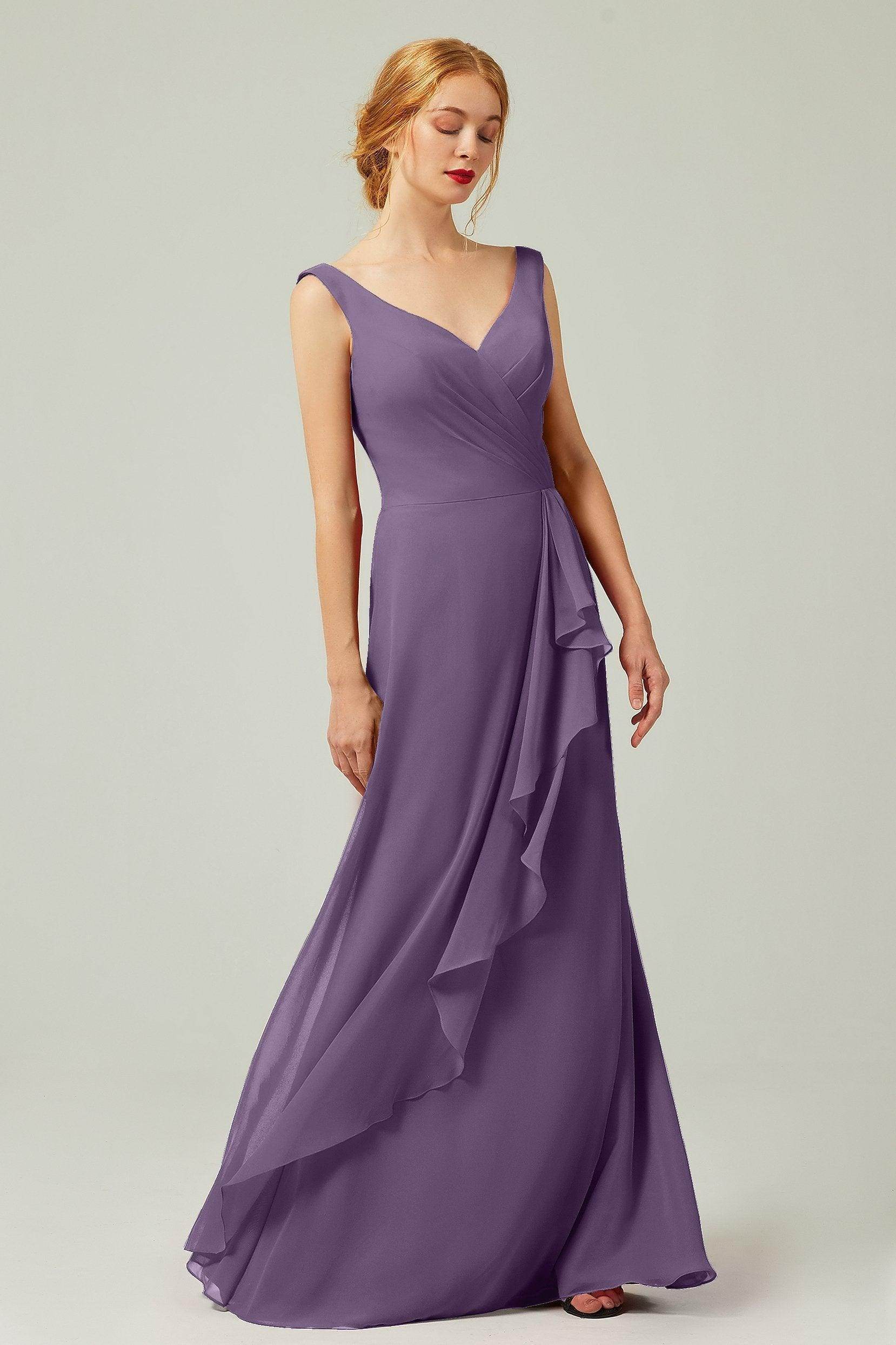 Sheath-Column Floor Length Chiffon Bridesmaid Dress Formal Dresses CB0344PS - COCOMELODY